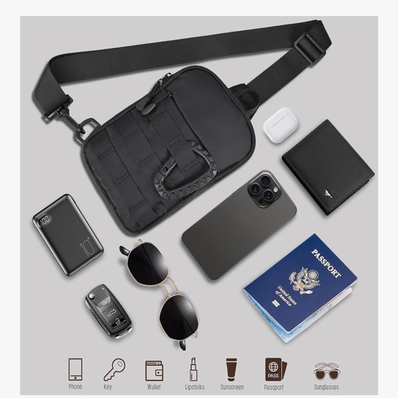 NWOT Black Sling Bag Men Women, Tactical Inspired Waterproof Utility EDC Travel - Picture 6 of 11